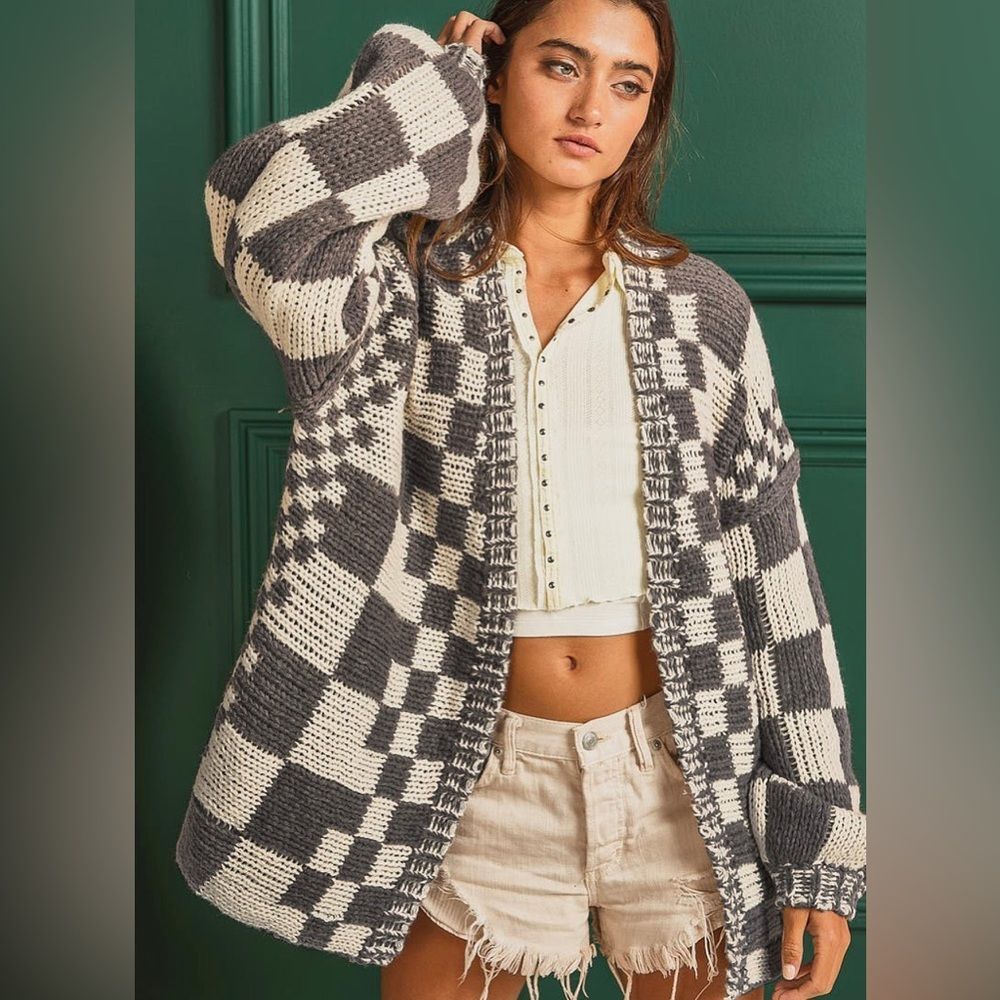 Sofie The Label Chunky Checkered Knit Cardigan